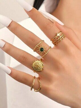 Gold Plated Stainless Steel 4pc Sun Ring Set